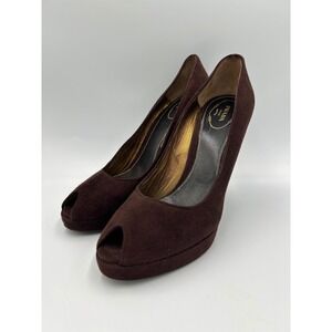 Prada Brown Suede Peep Toe Platform Pumps Heels Made Italy Espresso Brown 39.5